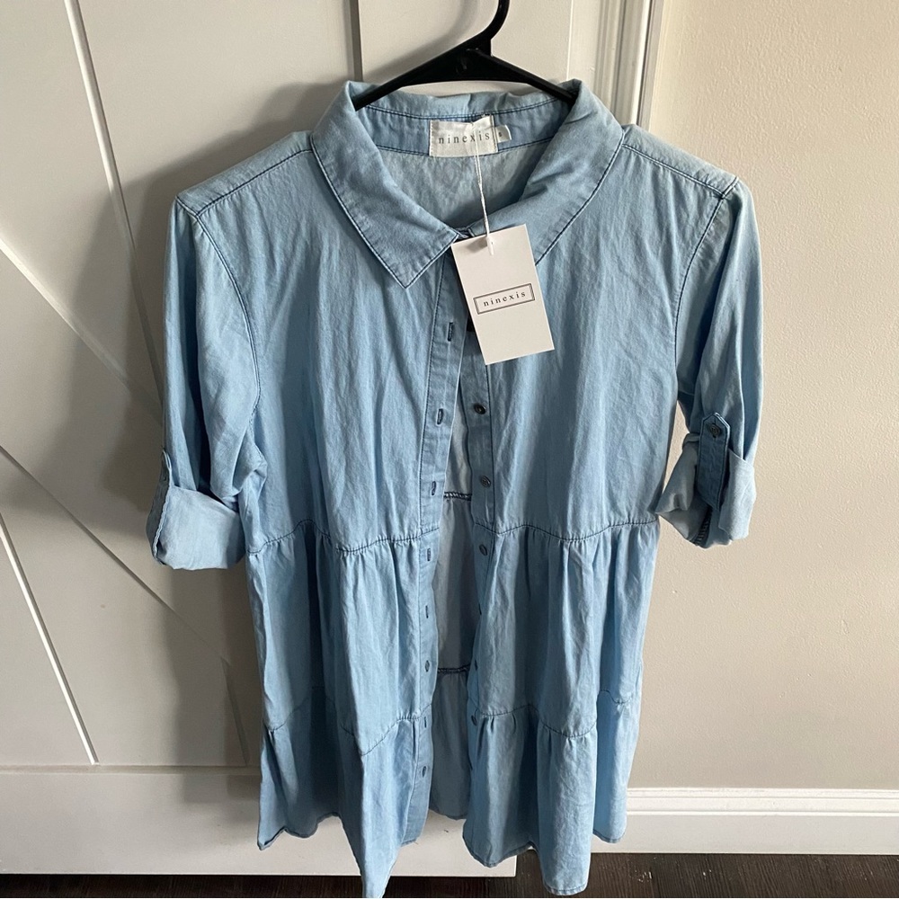 NWT Ninexis Denim Tired Shirt Dress